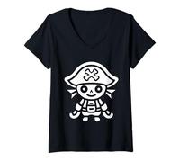 Womens Humor skull pirates minimalist simple pirate V-Neck T-Shirt