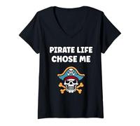 Womens Humor skull pirates minimalist simple quote life pirate V-Neck T-Shirt