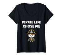Womens Humor skull pirates minimalist simple quote life pirate V-Neck T-Shirt