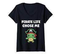 Womens Humor skull pirates minimalist simple quote life pirate V-Neck T-Shirt