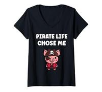 Womens Humor skull pirates minimalist simple quote life pirate V-Neck T-Shirt
