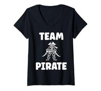 Womens Humor skull pirates minimalist simple team pirate V-Neck T-Shirt