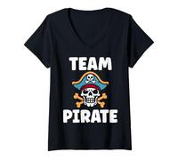 Womens Humor skull pirates minimalist simple team pirate V-Neck T-Shirt