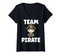 Womens Humor skull pirates minimalist simple team pirate V-Neck T-Shirt