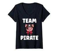 Womens Humor skull pirates minimalist simple team pirate V-Neck T-Shirt