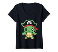Womens Humor skull pirates minimalist simple turtle pirate V-Neck T-Shirt