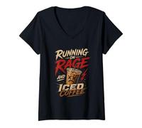 Women's Humorous Running On Rage & Iced Coffee Top V-Neck T-Shirt