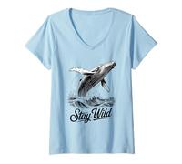 Women's Humpback Whale Ocean Freedom Spirit V-Neck T-Shirt