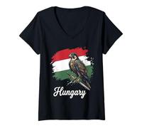 Women's Hungarian Falcon Sword Flag Patriotic Design V-Neck T-Shirt
