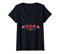 Womens Hungarian Kalocsai folk art - embroidery design V-Neck T-Shirt