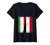 Womens Hungary Egypt Half Flag Hungarian Egyptian Heritage V-Neck T-Shirt