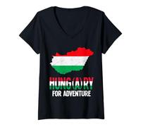 Womens Hungary for Adventure Hungarian Pride Flag Magyar V-Neck T-Shirt