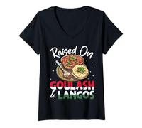 Womens Hungary Raised On Goulash and Langos Hungarian V-Neck T-Shirt