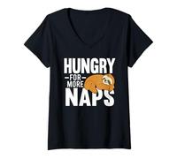 Women's Hungry for More Naps Funny Sloth Sleep Vibes V-Neck T-Shirt