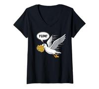 Women's Hungry Seagull Stealing Fries At Beach Humor V-Neck T-Shirt