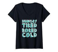 Womens Hungry Tired Bored Cold Funny Mood Student V-Neck T-Shirt