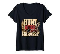 Women's Hunt After Harvest Vintage Tractor Farming V-Neck T-Shirt