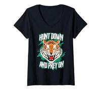 Women's Hunt Down and Prey On Roaring Tiger V-Neck T-Shirt