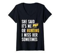 Women's Hunt She Said Me or Hunting Funny Hunter tee Hilarious V-Neck T-Shirt