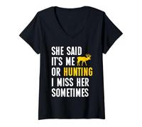 Women's Hunt She Said Me or Hunting Funny Hunter tee Hilarious V-Neck T-Shirt
