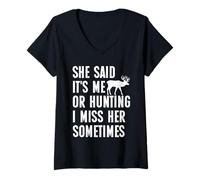 Women's Hunt She Said Me or Hunting Funny Hunter tee Hilarious V-Neck T-Shirt