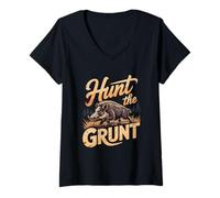 Women's Hunt The Grunt Wild Boar Hog Hunting Rage V-Neck T-Shirt
