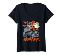 Womens Hunter Costume Halloween Spider Cute Boo On Monster Truck V-Neck T-Shirt