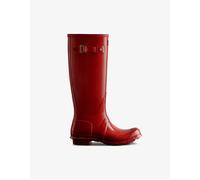 Hunter Womens Original Tall Gloss Patterned Wellingtons - Red - Size UK 4