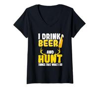 Women's Hunting Beer and Hunt Wild Animals and Drinking Beer V-Neck T-Shirt