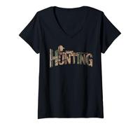 Women's Hunting Camo Hunter Silhouette Deer Season V-Neck T-Shirt