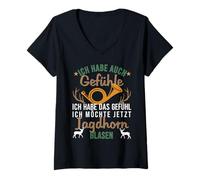 Womens Hunting Horn Blower Hunters Feelings Hunting Signals Forest Professional Hunter V-Neck T-Shirt