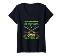 Womens Hunting in My Veins - Jesus in My Heart V-Neck T-Shirt