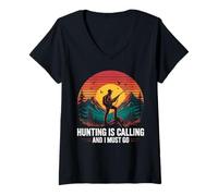 Women's Hunting is Calling Hunter Outdoors Mountain Sunset V-Neck T-Shirt