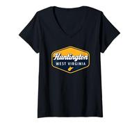 Womens Huntington West Virginia Retro Badge Jewel City WV Local V-Neck T-Shirt