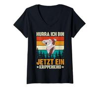Women's Hurra Ich Bin Jetzt EIN Krippenkind - Retro Men Women Koala V-Neck T-Shirt