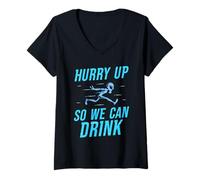 Women's Hurry Up So We Can Drink Jogging Runner Run Jogger Running V-Neck T-Shirt