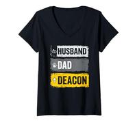 Women's Husband Dad Deacon Shield Religious Christian Church V-Neck T-Shirt