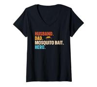 Women's Husband. Dad. Mosquito Bait. Hero. V-Neck T-Shirt