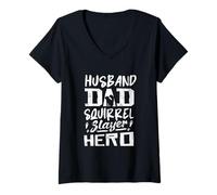 Women's Husband Dad Squirrel Hunting Slayer Hero V-Neck T-Shirt