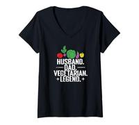 Women's Husband Dad Vegetarian Legend Funny V-Neck T-Shirt