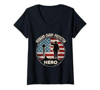 Womens Husband Daddy Protector Hero USA Flag Military Fathers Day V-Neck T-Shirt