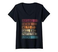 Women's Husband Father Mr.Fix-it Grill King Protector Legend Retro V-Neck T-Shirt