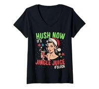 Womens Hush Now It's Jingle Juice O'Clock Funny Christmas V-Neck T-Shirt