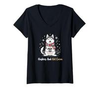 Women's Huskies and Hot Cocoa Siberian Husky Winter Drinker V-Neck T-Shirt
