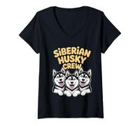 Womens Husky Crew Cute Cartoon Dog Mom Dad Owner Pet Siberian Husky V-Neck T-Shirt
