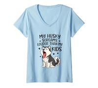 Womens Husky Dog Lover Screaming Louder Than Kids Sarcastic Joke V-Neck T-Shirt