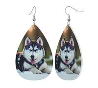 Womens Husky Dog Print Leather Earrings Teardrop Dangle Earrings Jewelry Outfits Accessories