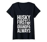 Women's Husky First Grandpa Always Dog Lover Life V-Neck T-Shirt