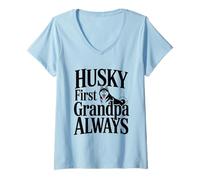 Women's Husky First Grandpa Always Dog Lover Life V-Neck T-Shirt