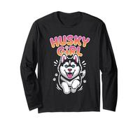 Womens Husky Girl Cute Cartoon for Pet Siberian Dog Owners Long Sleeve T-Shirt